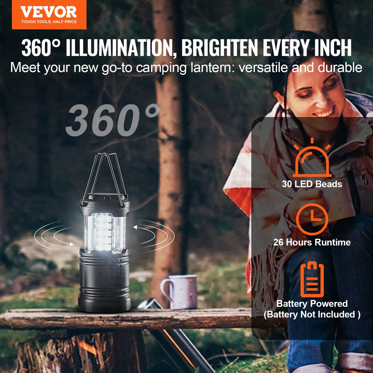 LED Camping Lanterns Collapsible Battery Powered Flashlights Set of 4
