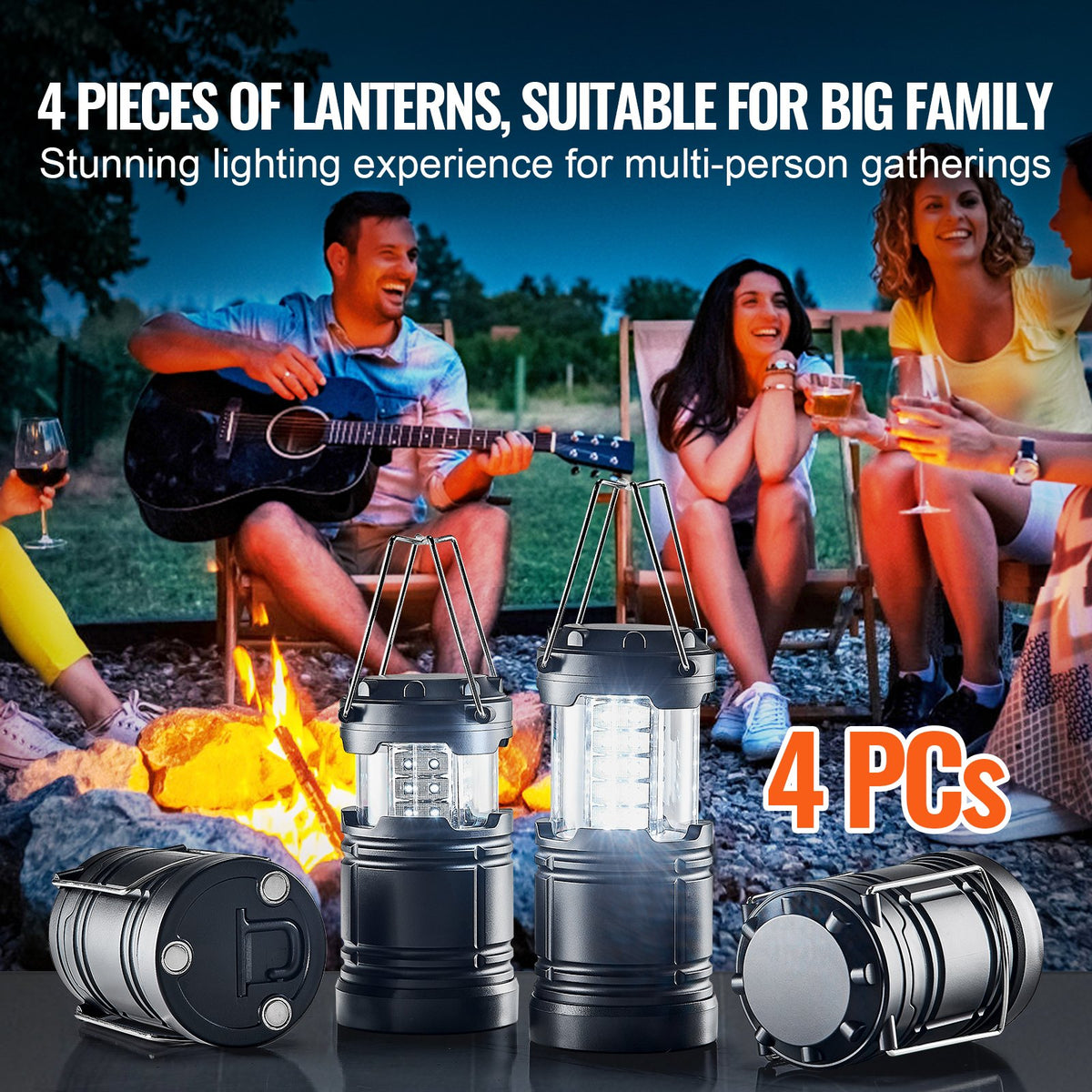 LED Camping Lanterns Collapsible Battery Powered Flashlights Set of 4