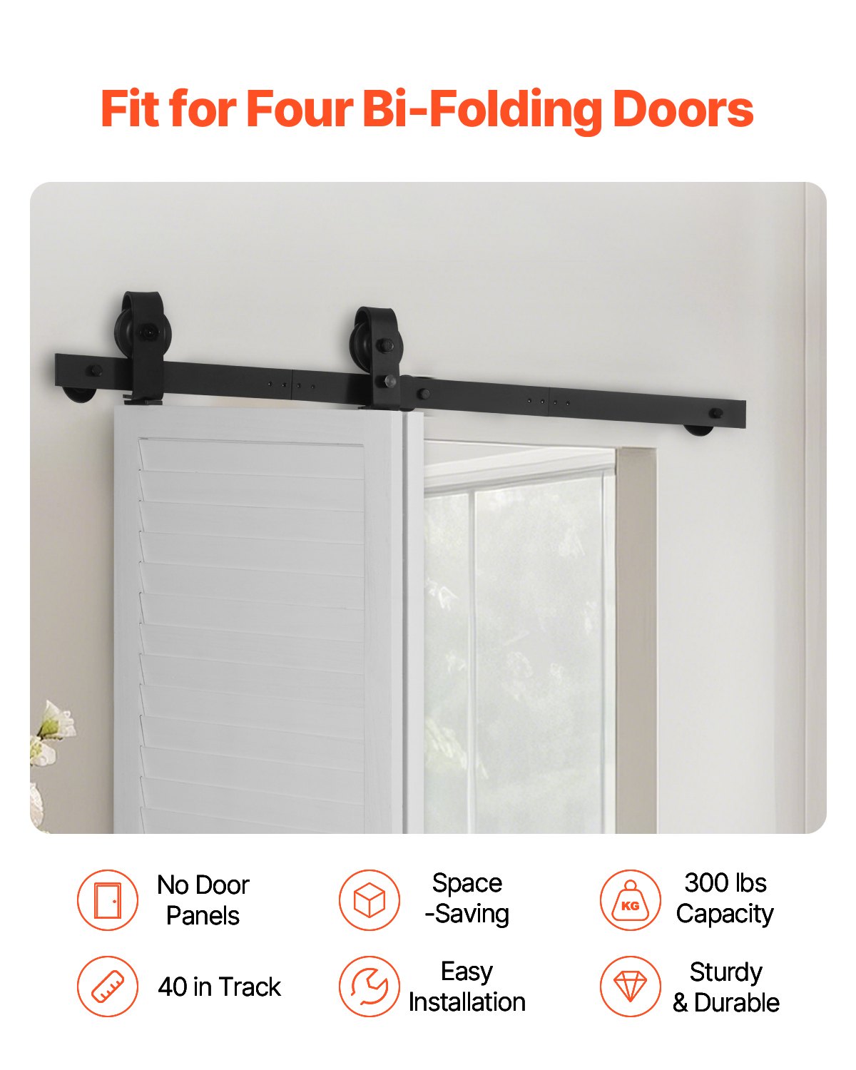 Bi-Folding Sliding Barn Door Hardware Track Kit 40" for Two 18" Doors