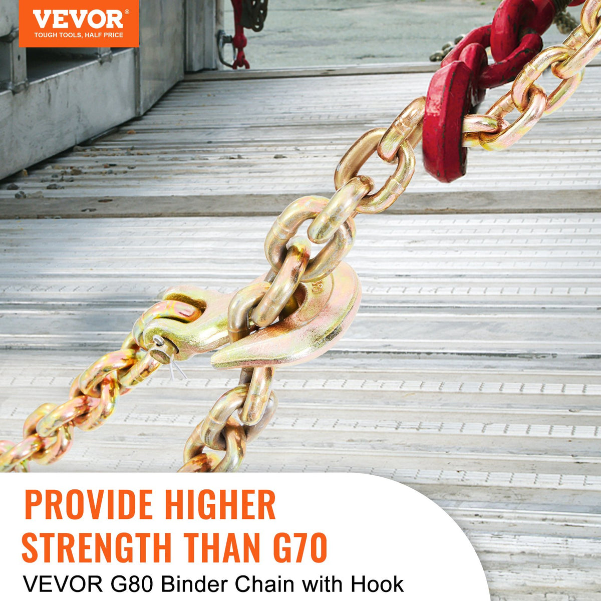 Transport Binder Chain, 2222 kg Working Load Limit, G80 Tow Chain Tie Down with Grab Hooks, DOT Certified, Galvanized Coating Manganese Steel for Dock Factory Construction Site