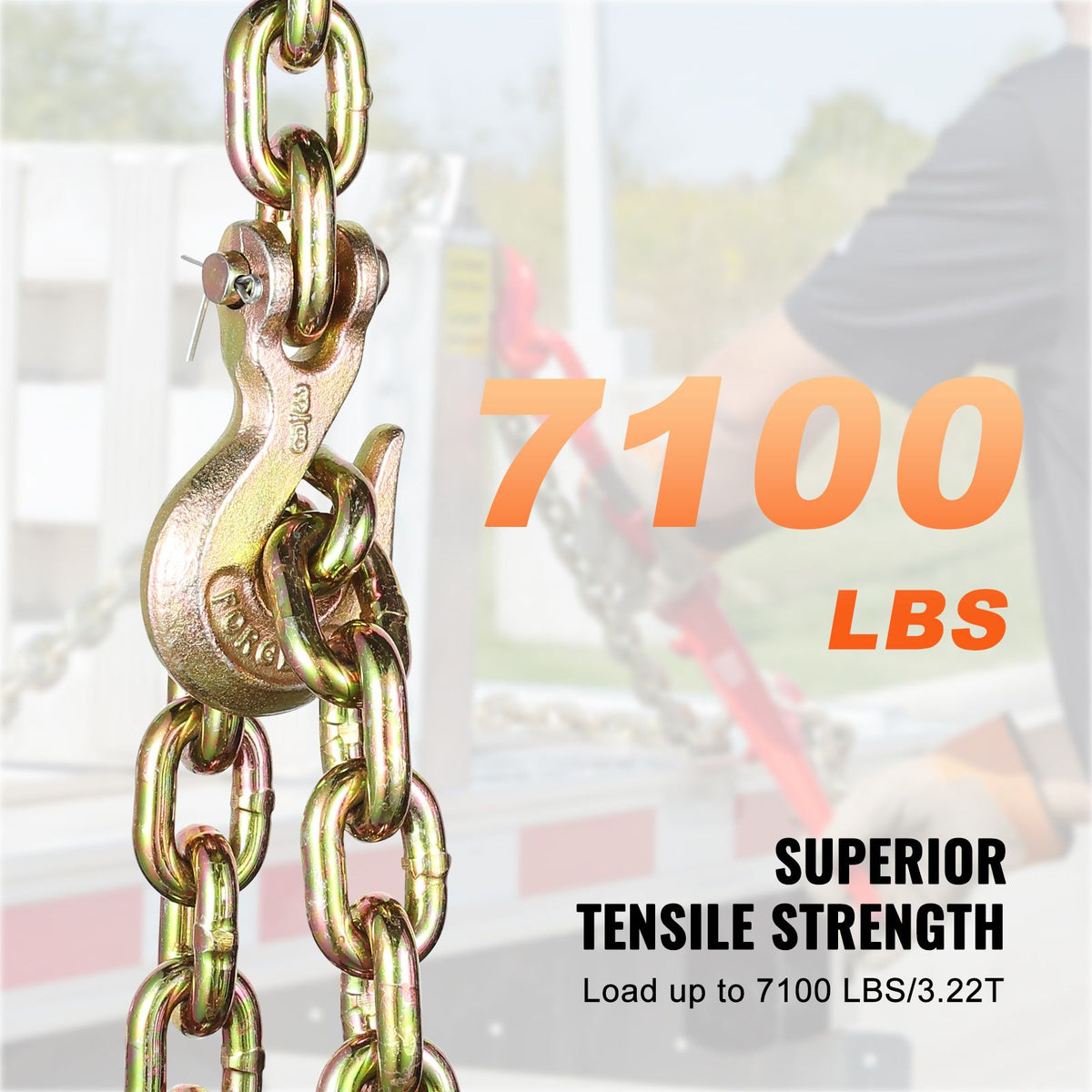 G80 Transport Binder Chain, 10 mm x 316 cm Tow Chain with Clevis Grab Hooks, 3.22T Safe Working Load, Heavy Duty Trailer Logging Chain for Transporting Towing Truck Tie Down Binding Equipment