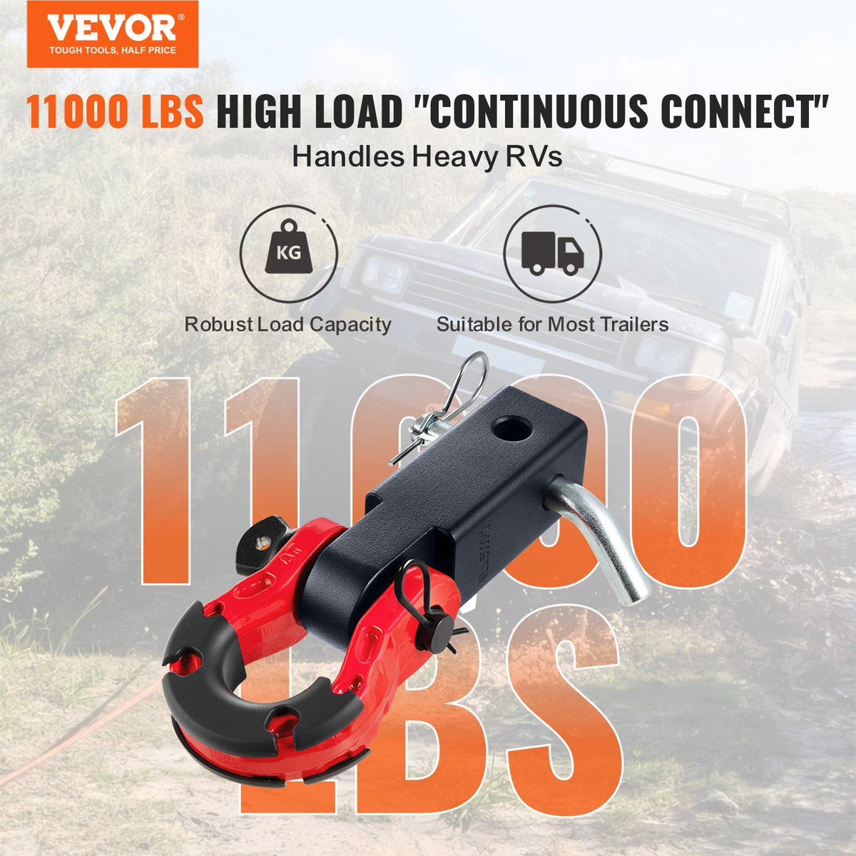 Shackle Hitch Receiver, Fits 50 mm Receivers, 29.9 Tons Breaking Strength, D Ring Shackle with Trailer Hitch Lock Pin, Heavy Duty Towing Accessories for Trucks, Jeeps, Off-Road Vehicle Recovery