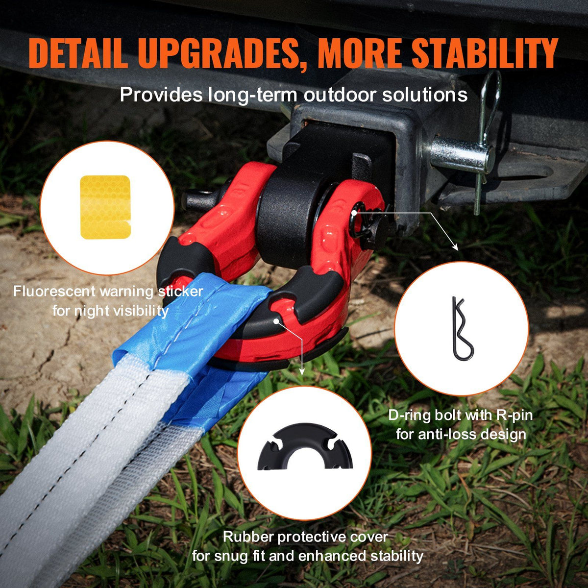 Shackle Hitch Receiver, Fits 50 mm Receivers, 29.9 Tons Breaking Strength, D Ring Shackle with Trailer Hitch Lock Pin, Heavy Duty Towing Accessories for Trucks, Jeeps, Off-Road Vehicle Recovery