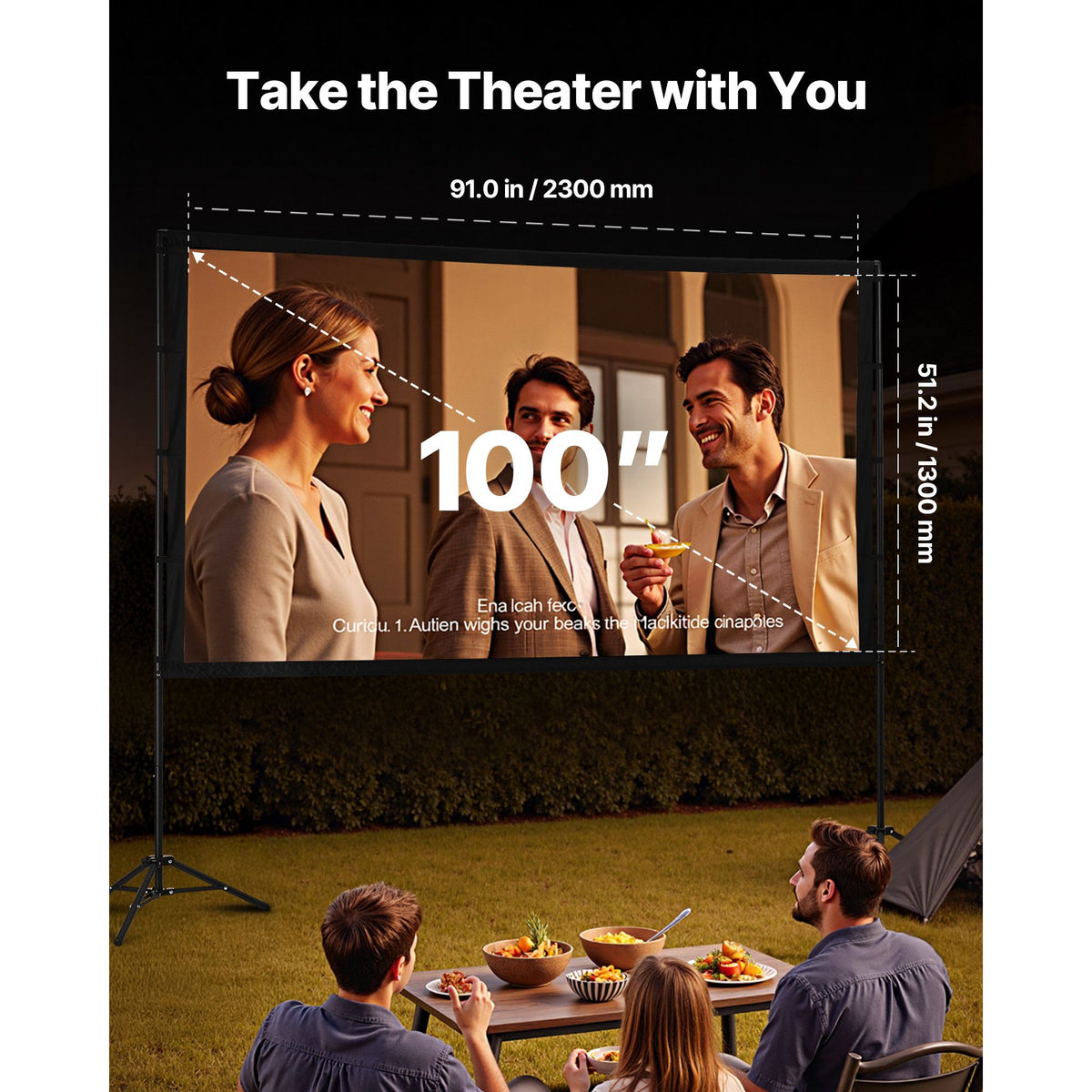 Projector Screen with Stand, 100 Inch 160° Wide Angle Indoor Outdoor Projection Screen, 16:9 4K HD Wrinkleless Portable Dual-Tripod Screens with Carry Bag, for Movie Home Theater Presentation