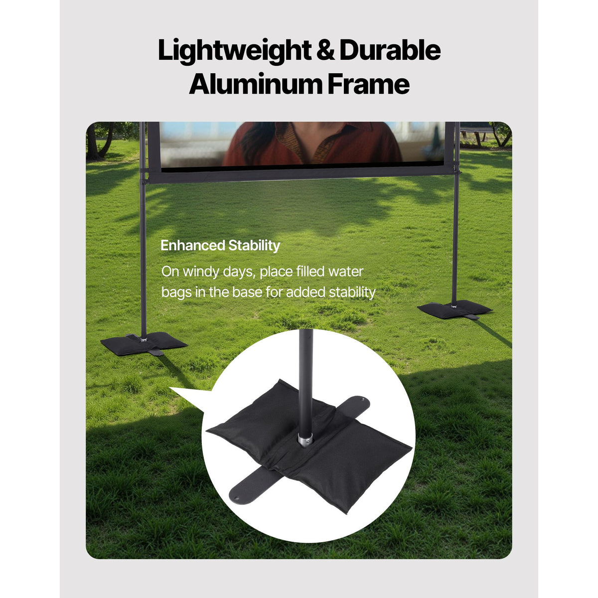 Projector Screen with Stand, 80 Inch 160° Wide Angle Indoor Outdoor Projection Screen, 16:9 4K HD Wrinkleless Portable Dual-Stand Screens with Carry Bag, for Movie Home Theater Presentation