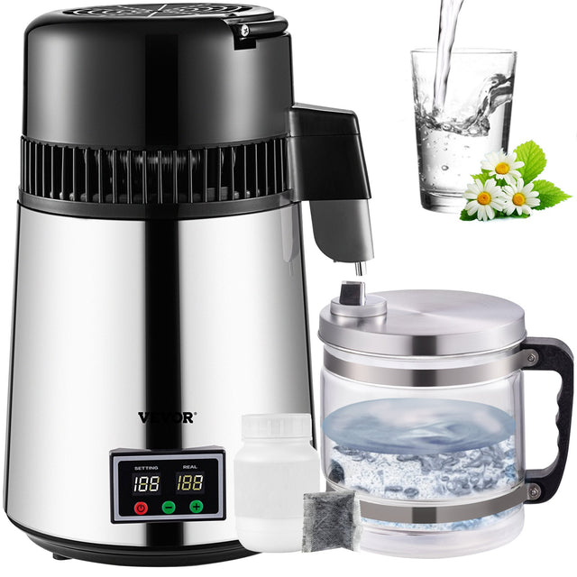 1.1 Gal 750W Stainless Steel Water Distiller 0-99H Timer Silver