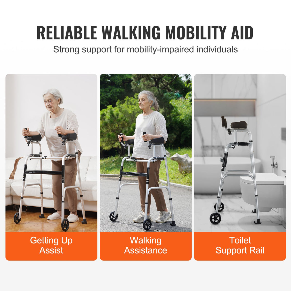2 in 1 Folding Walker & Removable Armrests, Height Adjustable Foldable Walker with 5" Solid Wheels, Lightweight Aluminum | Front Wheeled Mobility Aid for Elderly Handicapped Disabled, 450 Pounds