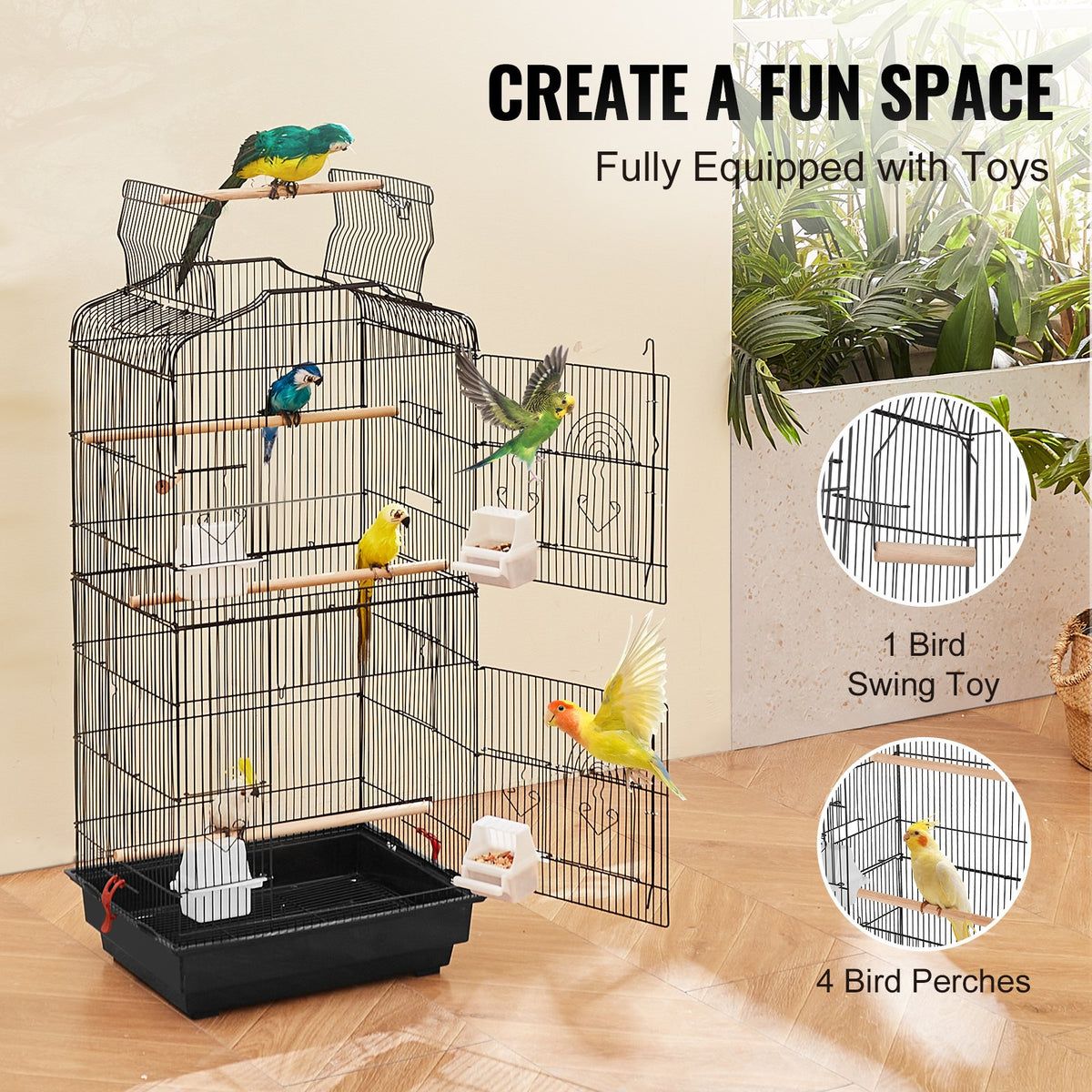 Bird Flight Cage 39 in Hanging Metal Parakeet Cage for Cockatiels Parrot