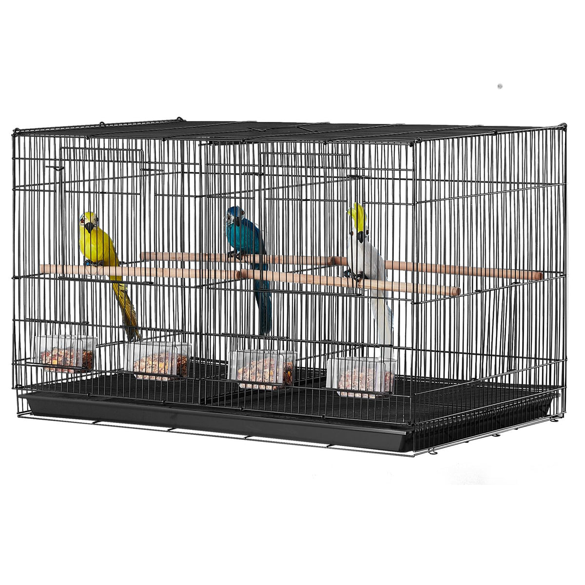 Bird Cage, 18 in, Small Parakeet Cage with Divider, Sturdy Metal Bird Flight Cage, Travel Birdcage with 5 Perches & 4 Feeding Cups, Parrot Cage for Canaries Lovebirds Cockatiels Budgie, Black