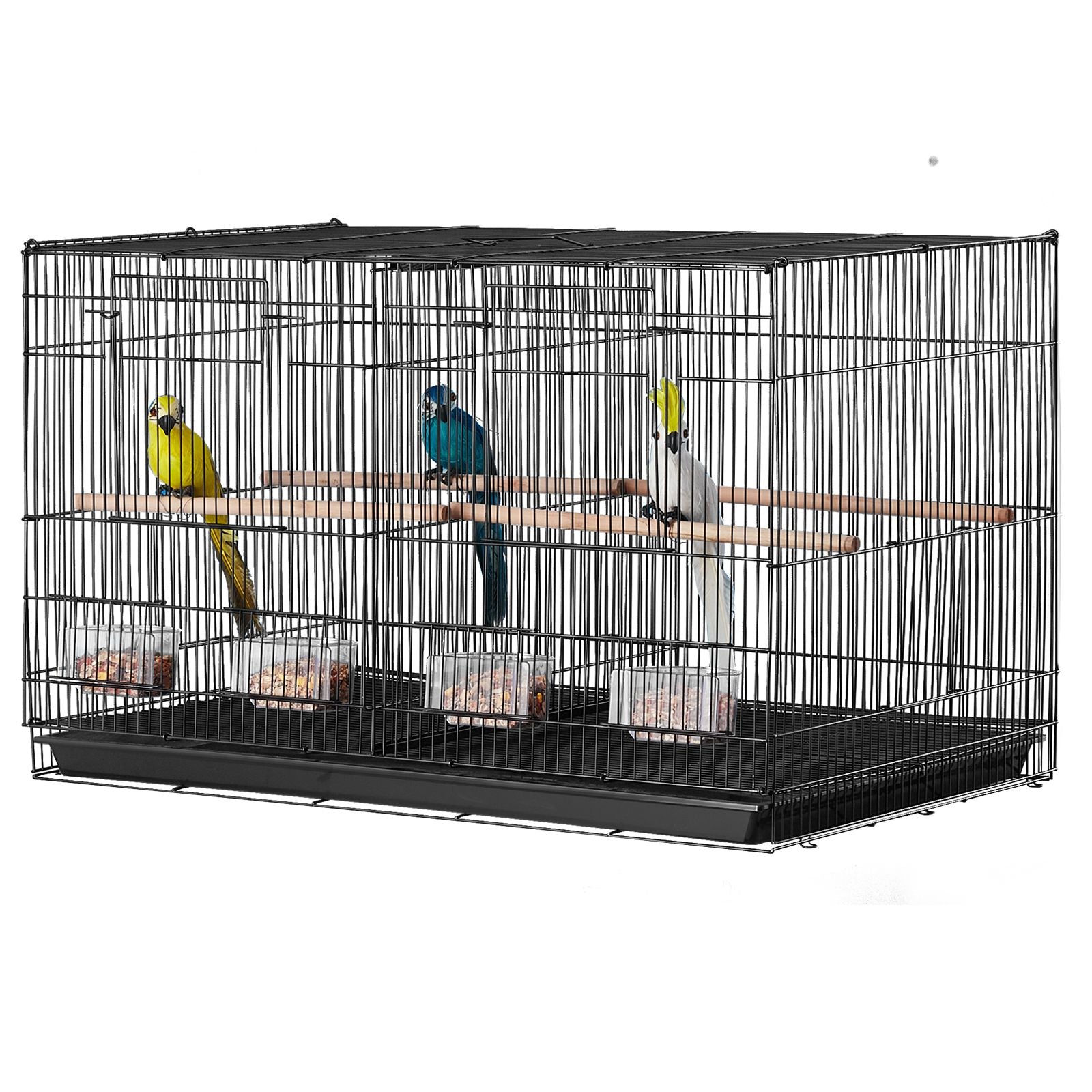 Bird Cage, 18 in, Small Parakeet Cage with Divider, Sturdy Metal Bird Flight Cage, Travel Birdcage with 5 Perches & 4 Feeding Cups, Parrot Cage for Canaries Lovebirds Cockatiels Budgie, Black