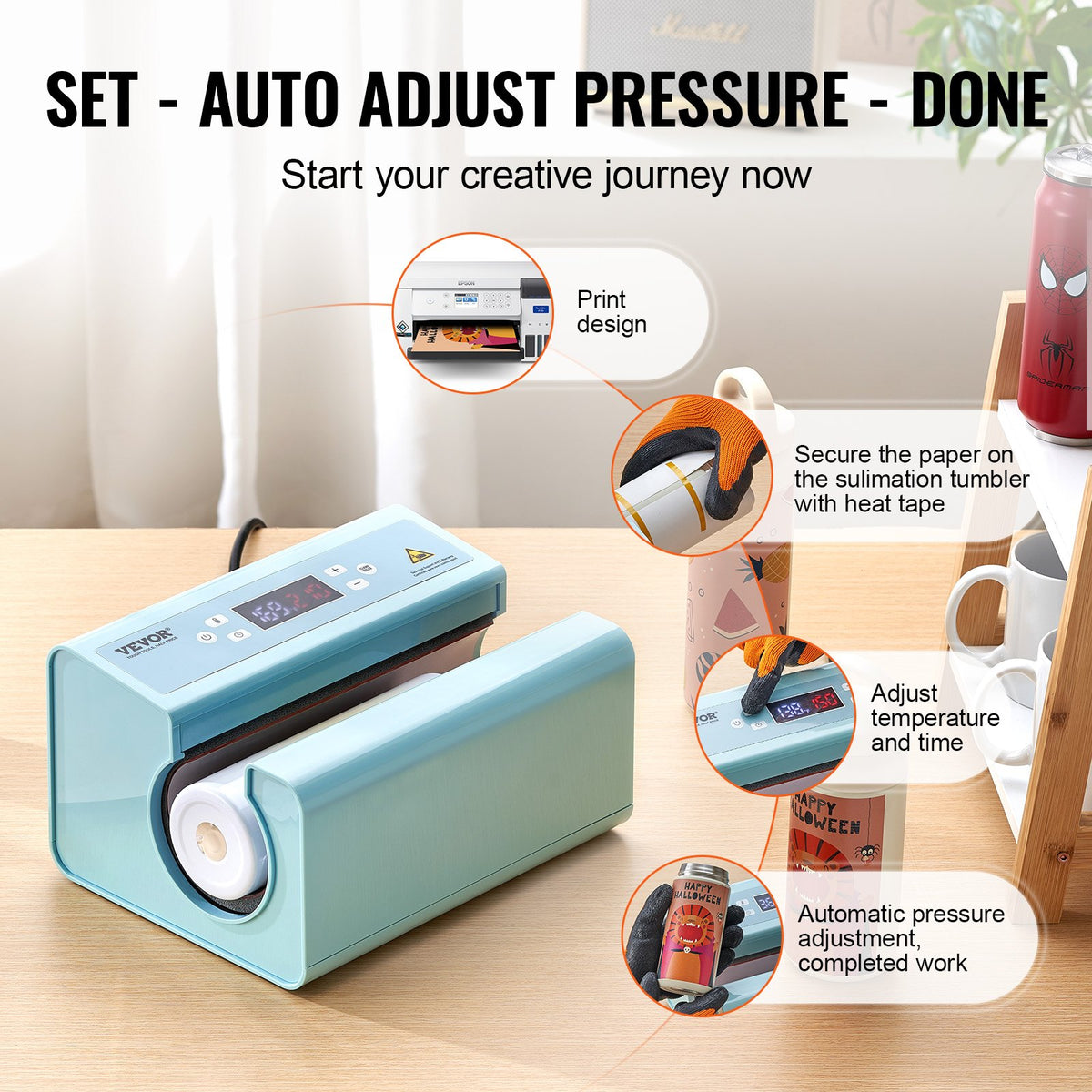 Auto Tumbler Heat Press Machine 325-887 ml Sublimation Mug Heat Press Blue