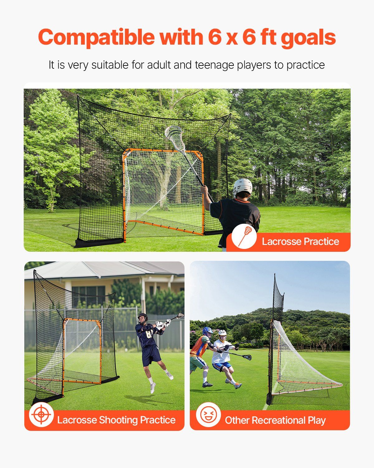Hockey and Lacrosse Goal Backstop, 12x9 ft Lacrosse Net with Extended Coverage, Quick Easy Setup Complete Accessories Training Net, Backyard Lacrosse Equipment, for Youth Adult (NET ONLY)