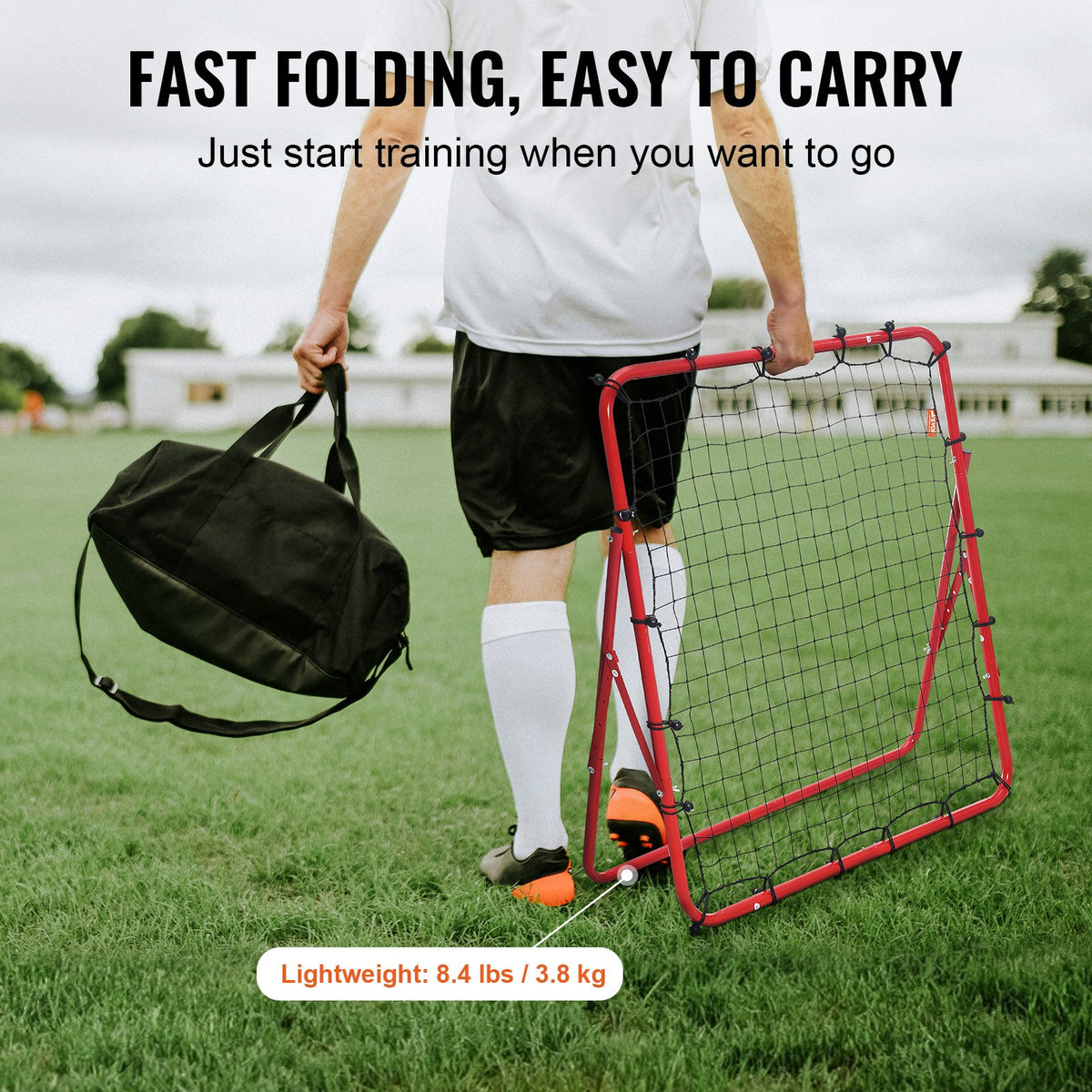 Soccer Rebounder Rebound Net, Kick-Back 100x100 cm, Portable Football Training Gifts, Fully Adjustable Angles Goal Net, Aids & Equipment for Kids Teens & All Ages, Easy Set Up & Perfect Storage