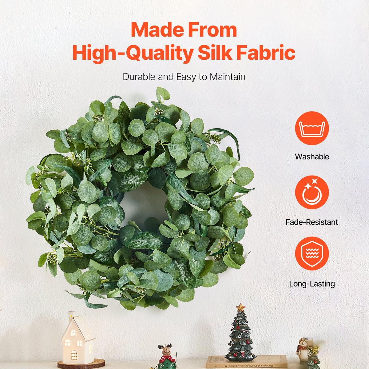Artificial Decorative Wreath 66.04 cm Green Eucalyptus Leaves Year Round
