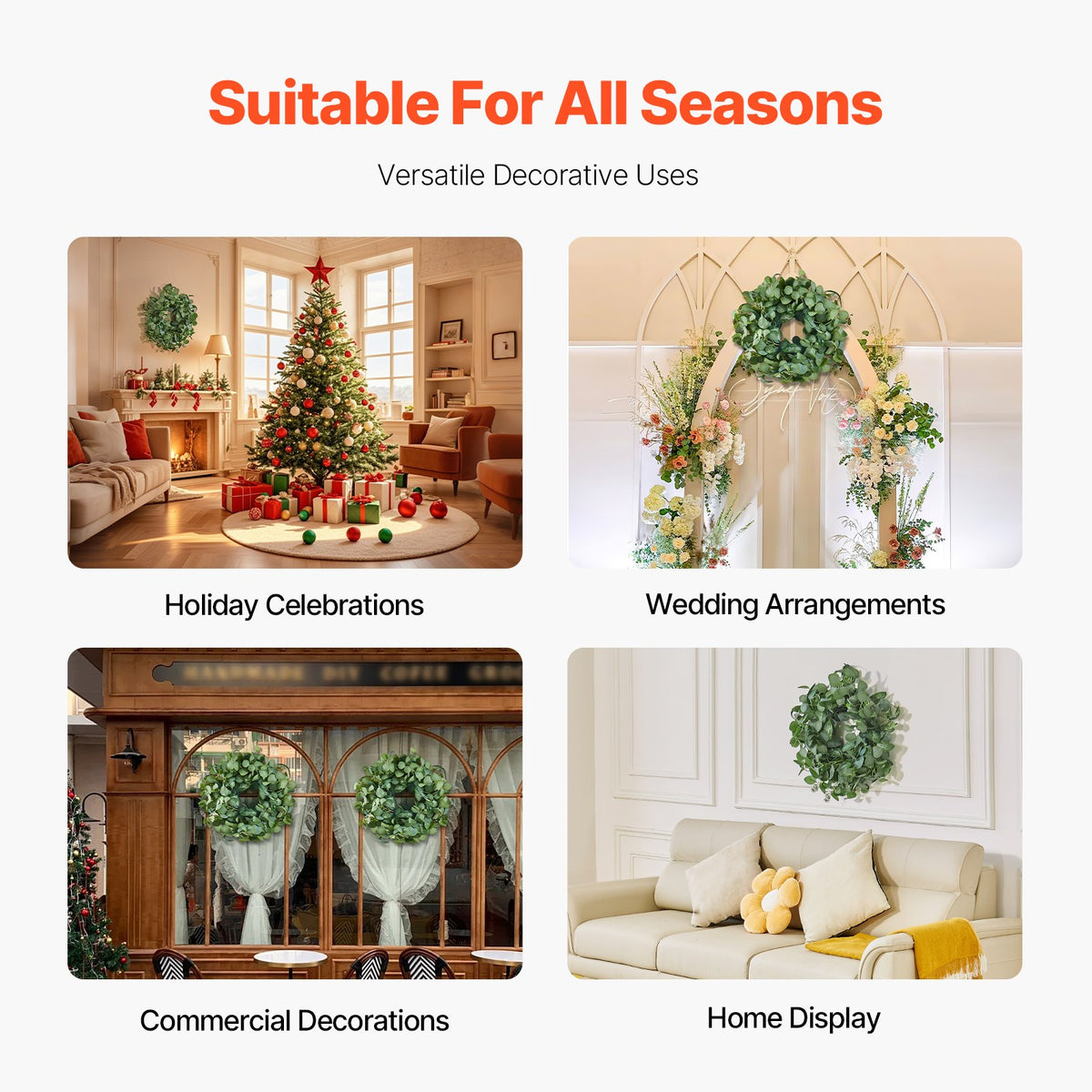 Artificial Decorative Wreath 66.04 cm Green Eucalyptus Leaves Year Round
