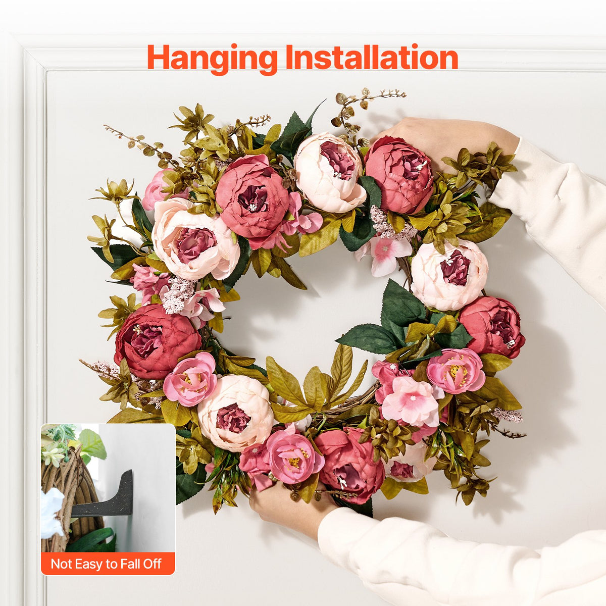 Artificial Decorative Wreath 48.26 cm Pink Peonies Hydrangeas Year Round