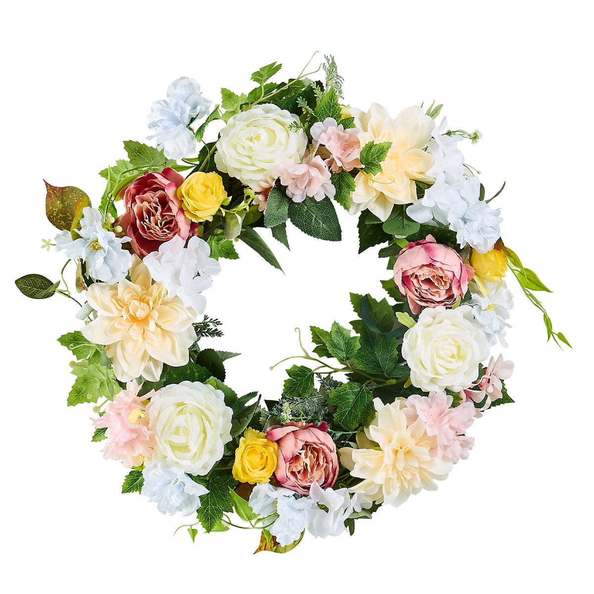 Artificial Decorative Wreath 60.96 cm White Pink Yellow Peonies Hydrangeas