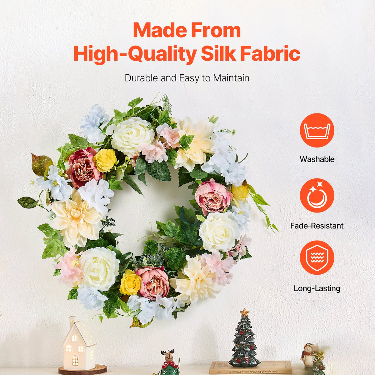 Artificial Decorative Wreath 60.96 cm White Pink Yellow Peonies Hydrangeas