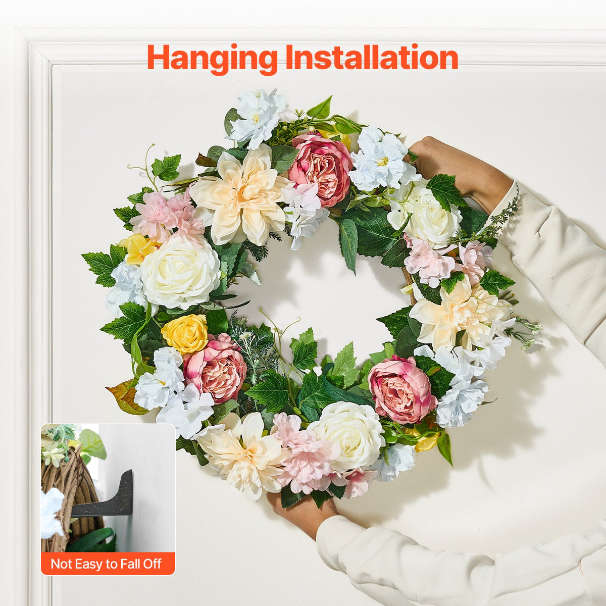 Artificial Decorative Wreath 60.96 cm White Pink Yellow Peonies Hydrangeas