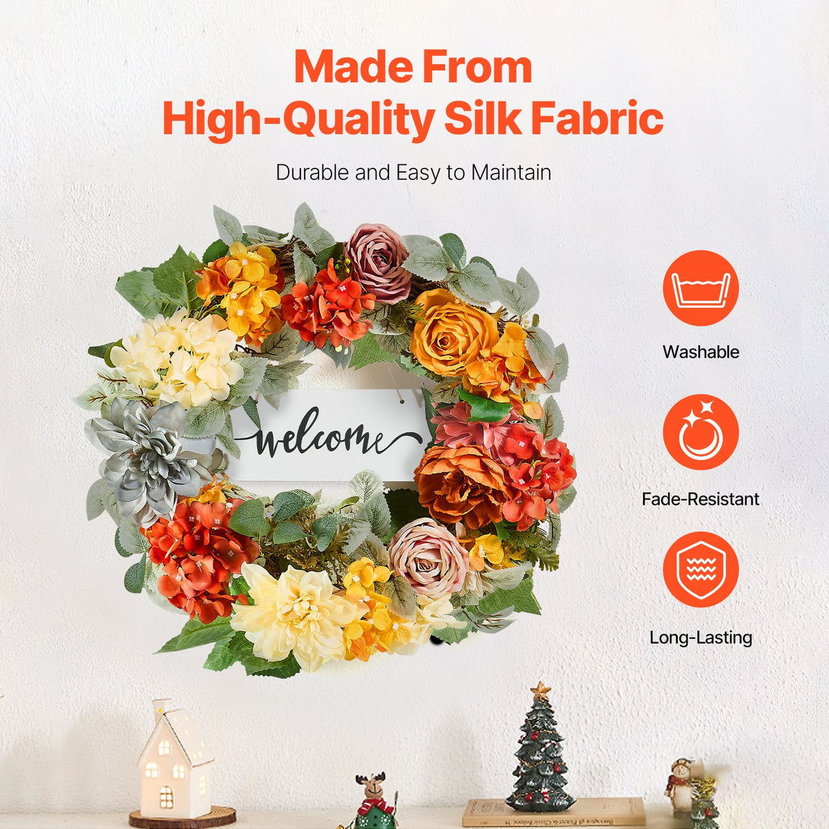Artificial Decorative Wreath 60.96 cm Red Orange Yellow Hydrangeas Roses