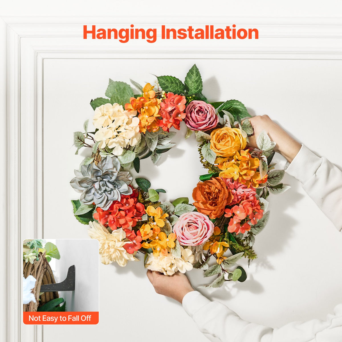 Artificial Decorative Wreath 60.96 cm Red Orange Yellow Hydrangeas Roses