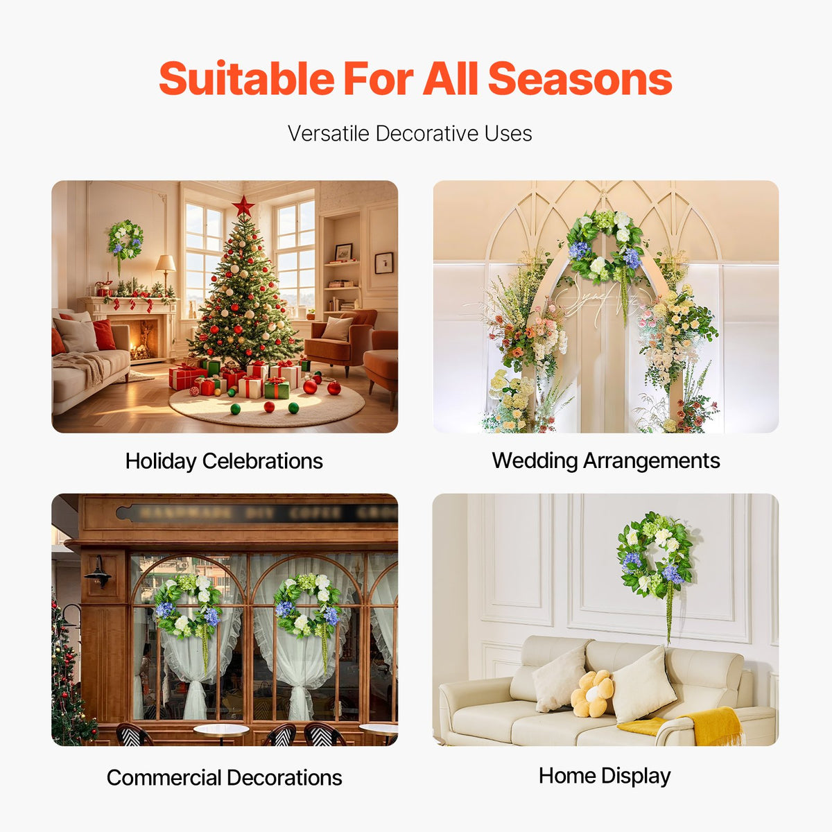 Artificial Decorative Wreath 58.42 cm Blue White Green Hydrangeas Roses