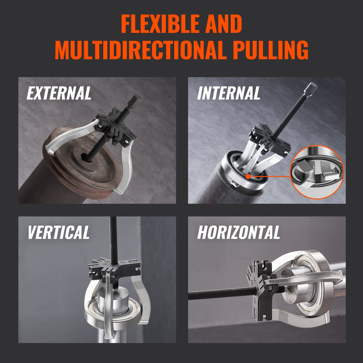 Gear Puller Set, 3" and 7" Puller Kit, 3 Jaw Gear Bearing Flywheel Pulley Removal Tool, 2 or 3 Reversible Jaws Wheel Puller, Vertically and Horizontally, External and Internal, 2-Piece