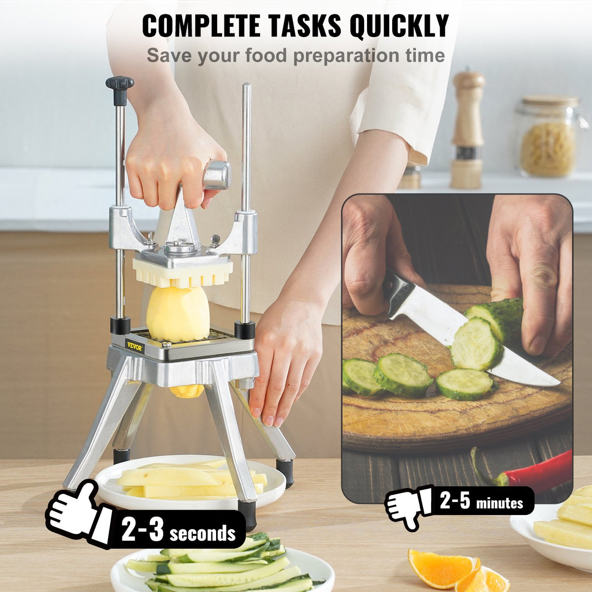 Commercial Vegetable Fruit Chopper 1/4" Blade Heavy Duty Professional Food Dicer Kattex French Fry Cutter Onion Slicer Stainless Steel for Tomato Peppers Potato Mushroom