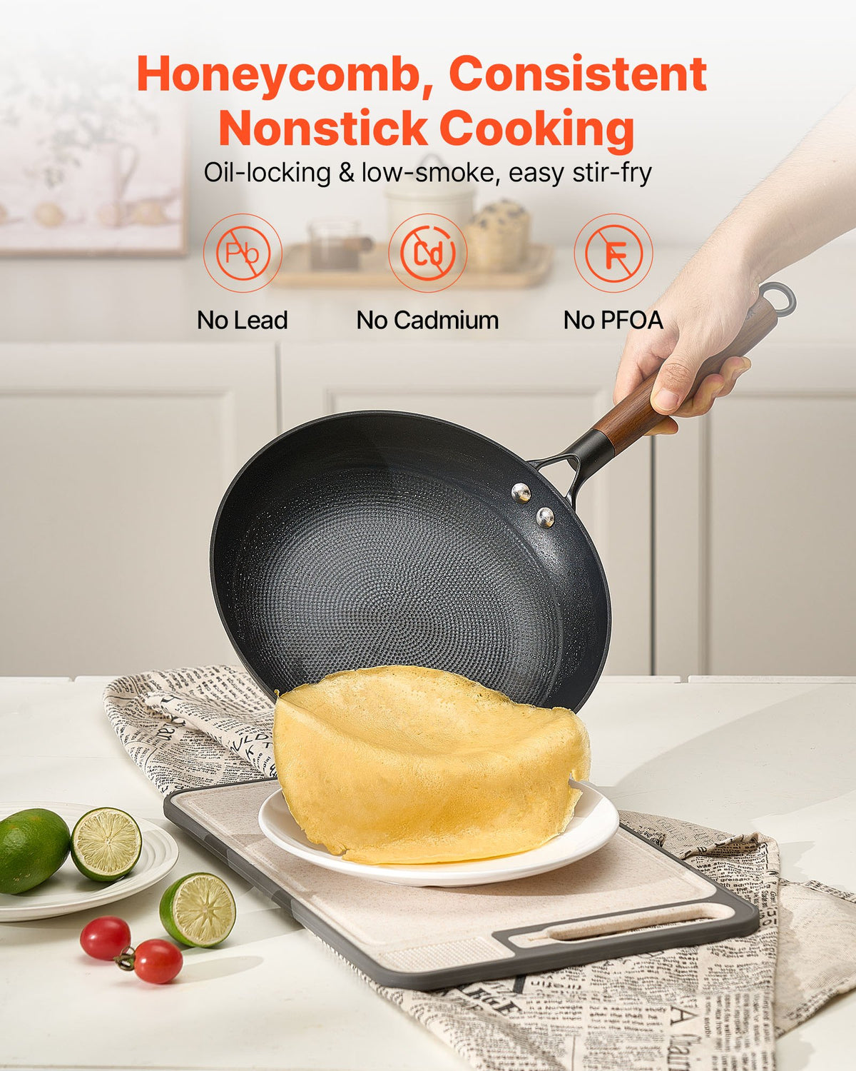 Cast Iron Skillet, 3-Piece Frying Pan Set (205, 265, 310 mm), Nonstick Skillets with Detachable Wood Handle, Pre-Seasoned Chef's Pan, Kitchen Cookware for Gas, Electrical, and Induction, Black