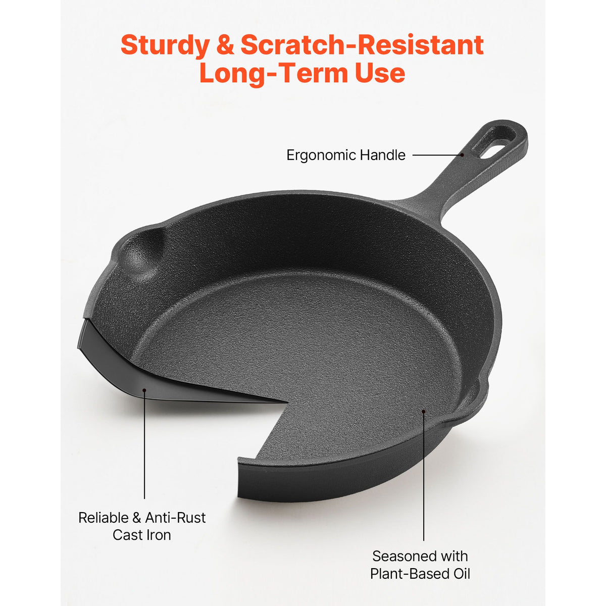 Cast Iron Skillet, 4 Pcs Frying Pan Set (155, 205, 260, 305 mm), Skillets with Heat-Resistant Silicone Handle, Pre-Seasoned Chef's Pan, Kitchen Cookware, Oven, Gas, Electrical, Induction, Black