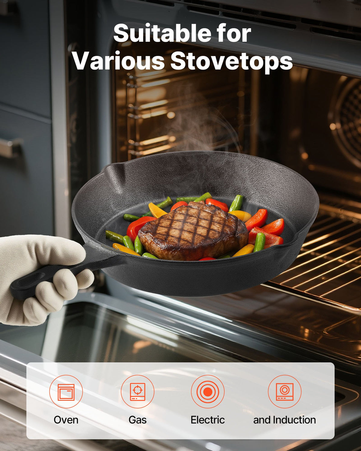 Cast Iron Skillet, 3 Pcs Frying Pan Set (160, 220, 265 mm), Heavy-Duty Skillets with Heat-Resistant Handle, Pre-Seasoned Chef's Pan, Kitchen Cookware, for Oven, Gas, Electrical, Induction, Black