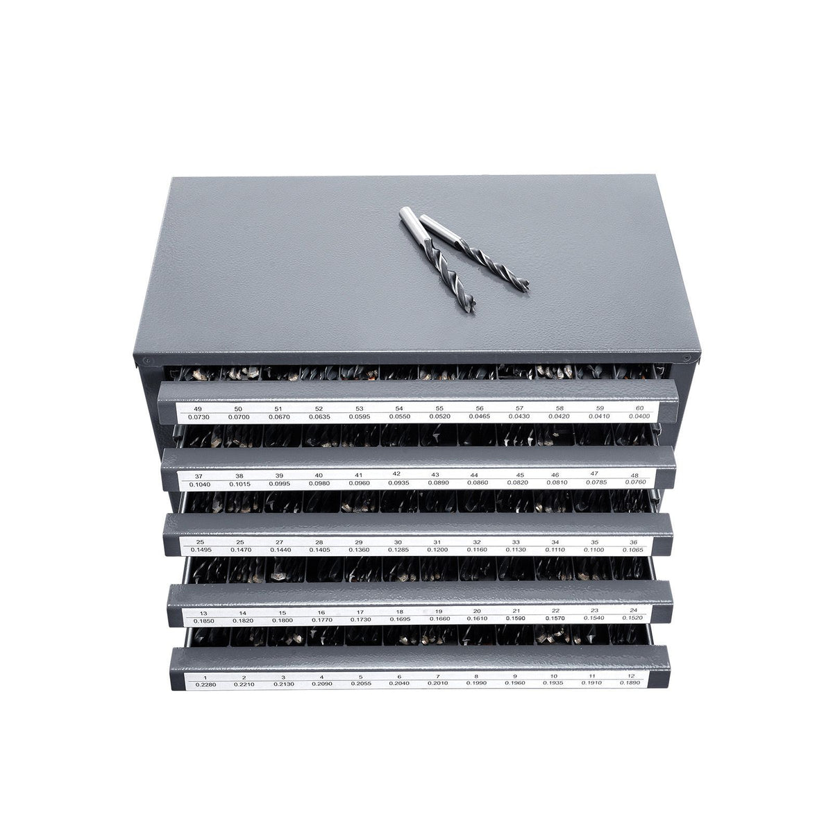 Drill Bit Dispenser Cabinet, Five-Drawer Drill Bit Organizer Cabinet for #1 to #60 Steel Drill Dispenser Organizer Cabinet with Labels, Stackable Drill Dispenser for Drill Bit Storage