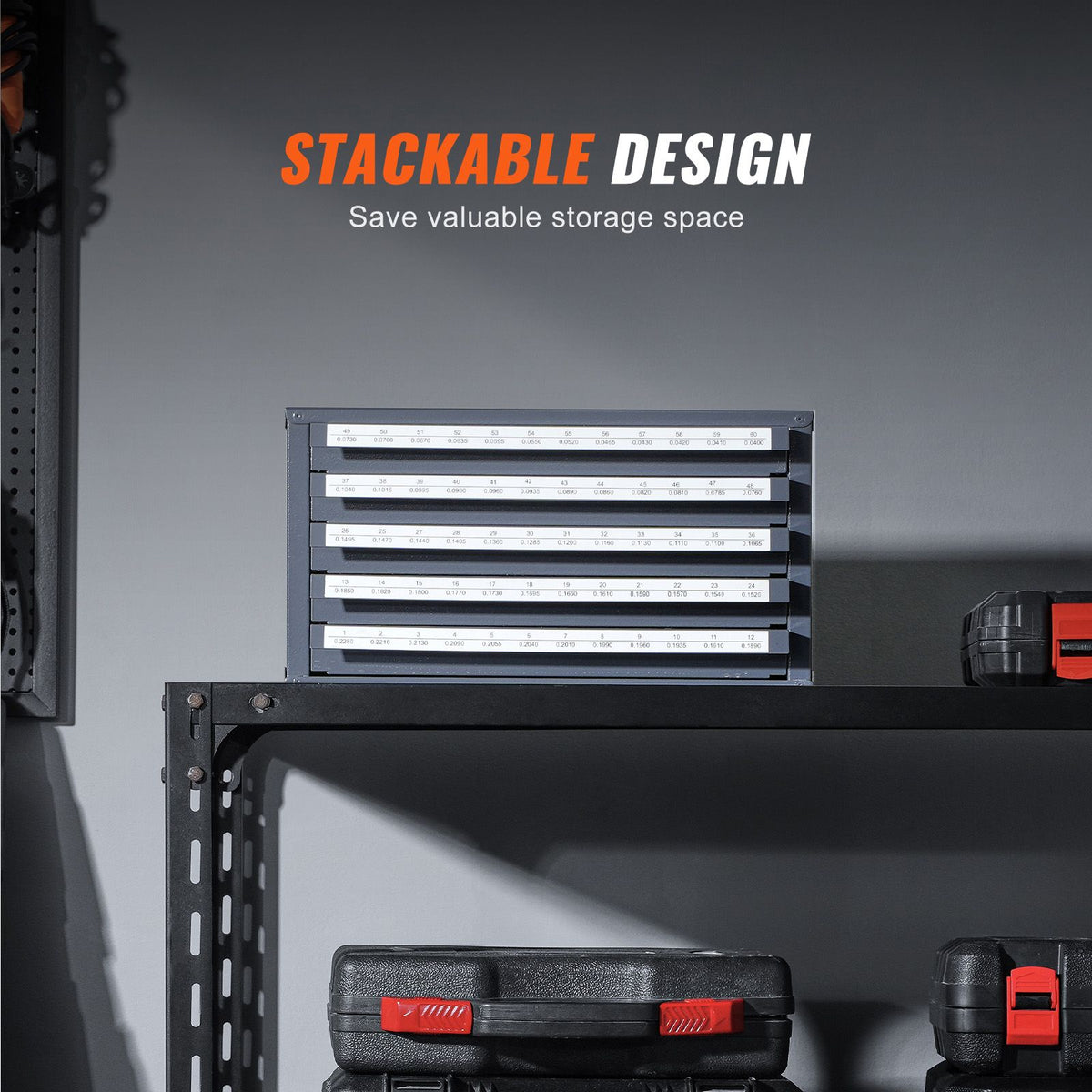 Drill Bit Dispenser Cabinet, Five-Drawer Drill Bit Organizer Cabinet for #1 to #60 Steel Drill Dispenser Organizer Cabinet with Labels, Stackable Drill Dispenser for Drill Bit Storage