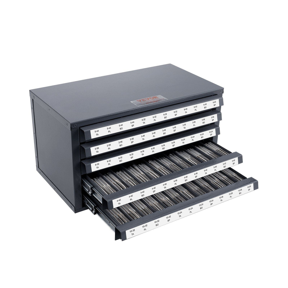 Tap Dispenser Cabinet, Five-Drawer Tap Organizer Cabinet for #2-56-#12-28 Steel Tap Dispenser Organizer Cabinet with Labels, 60-Compartment Stackable Tap Cabinet for Tap Storage