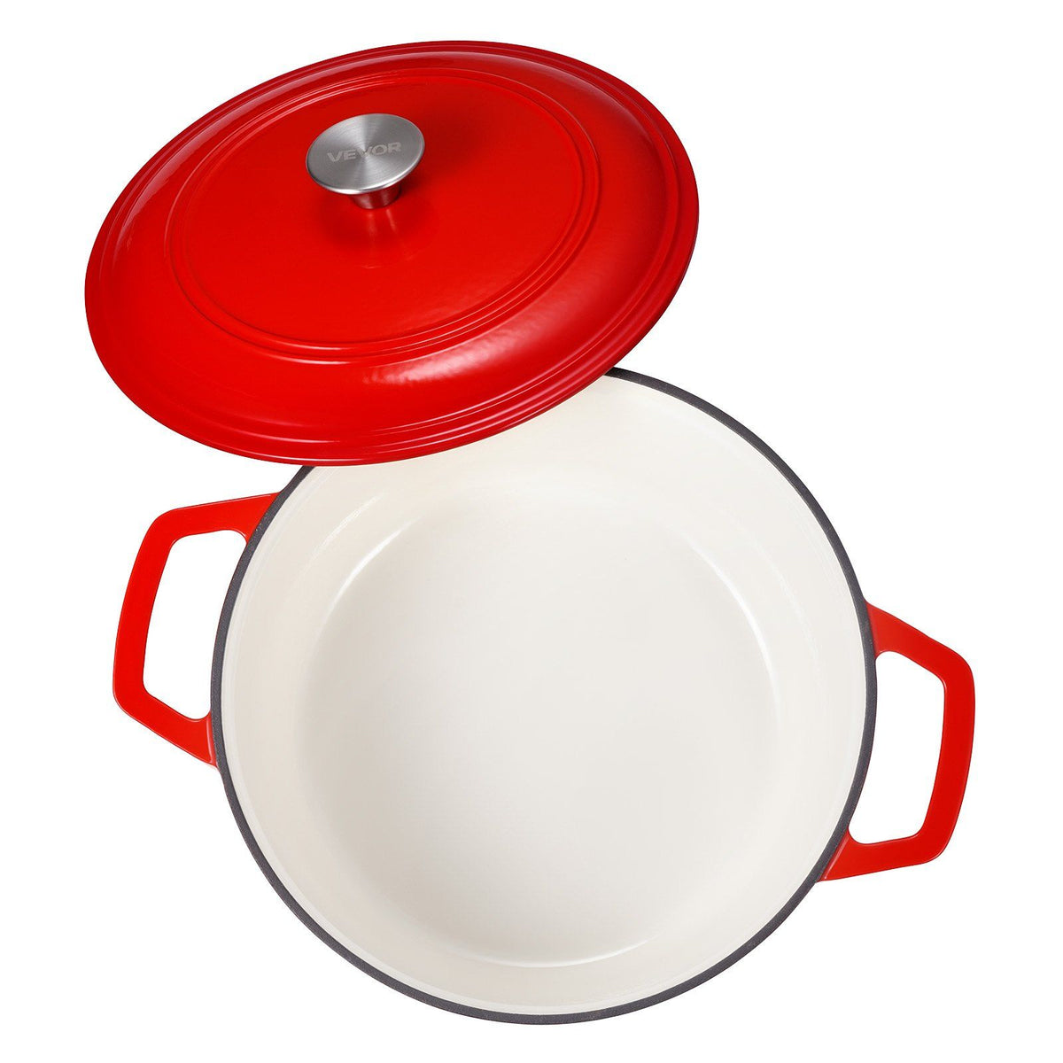Enameled Cast Iron Dutch Oven, 5.7L Pot with Lid and Dual Handles, Heavy-Duty Durable Cookware Pan, Oven Induction Compatible up to 260 ℃, for Braising, Stews, Roasting, Bread Baking, Red
