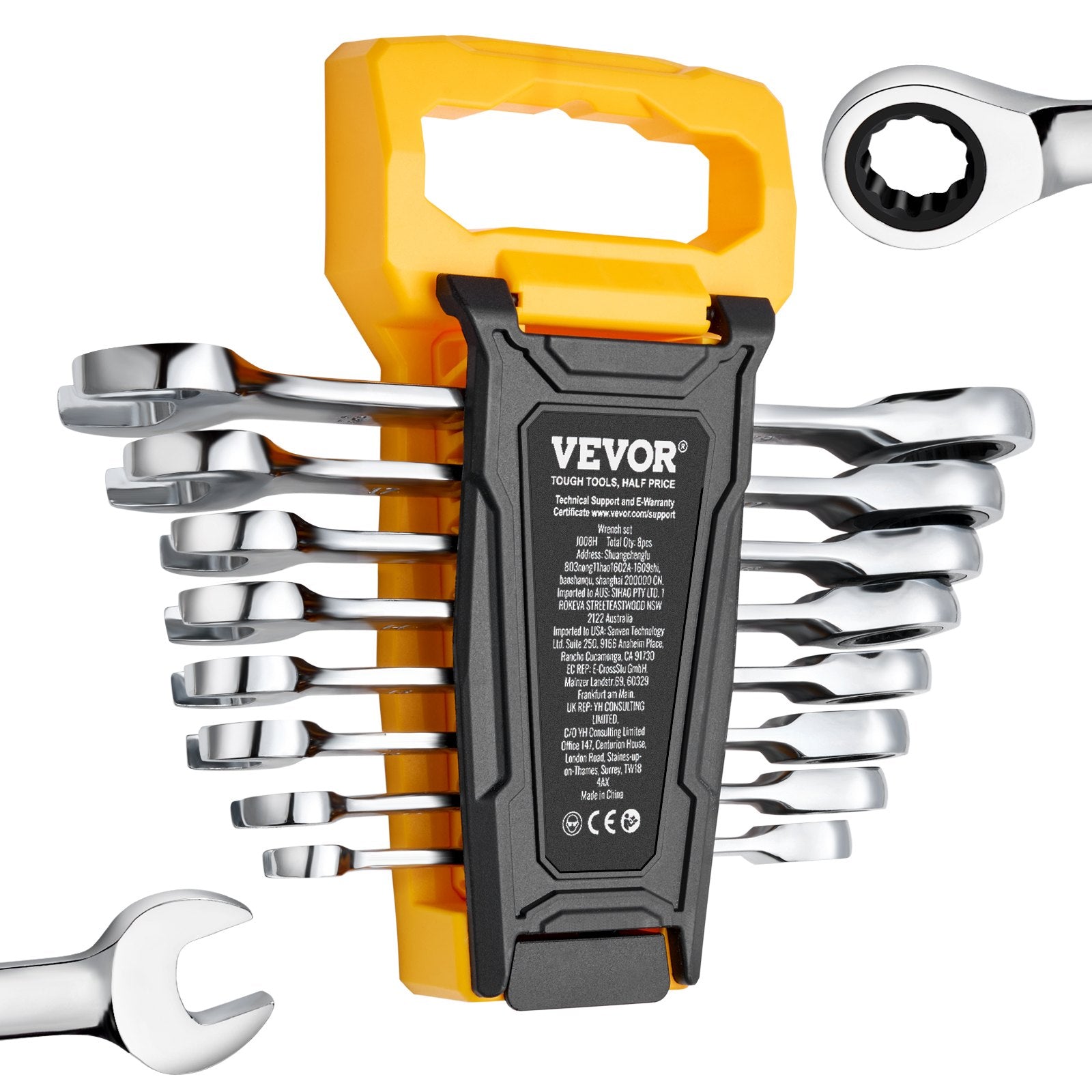 Combination Wrench Set 8-Piece Metric 8 mm to 19 mm with Organizer Rack
