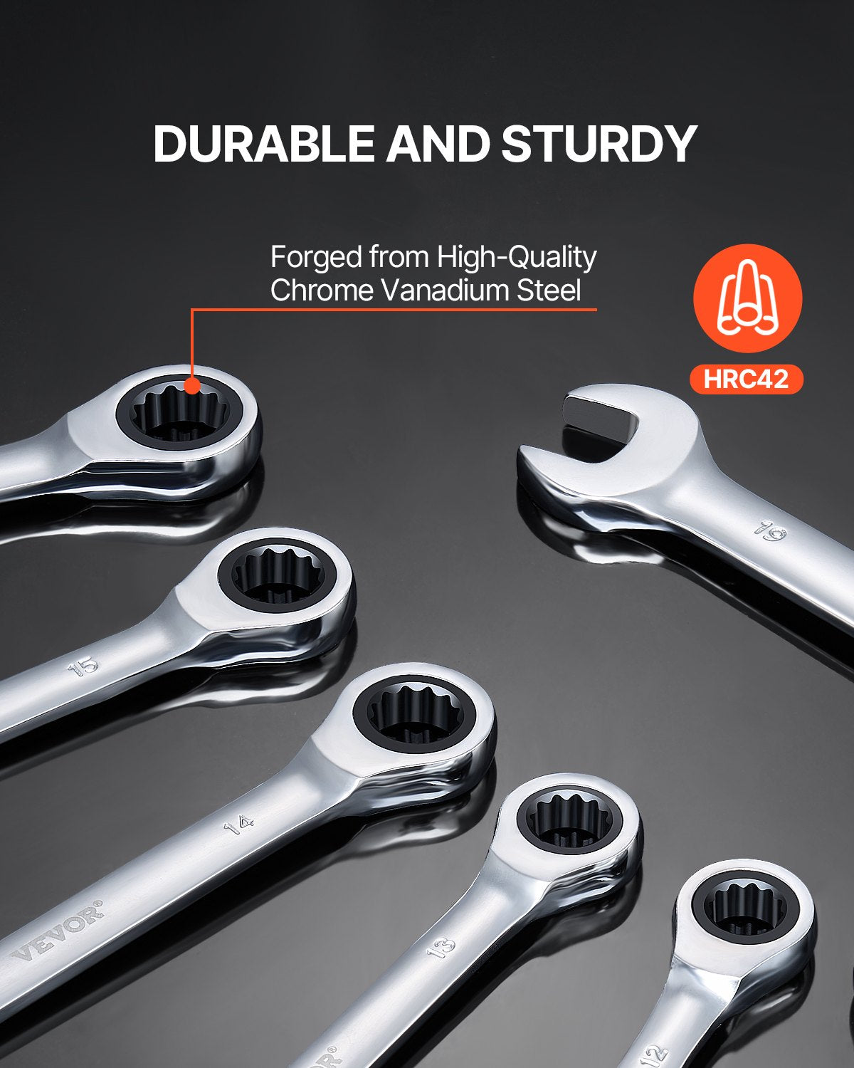 Combination Wrench Set 8-Piece Metric 8 mm to 19 mm with Organizer Rack