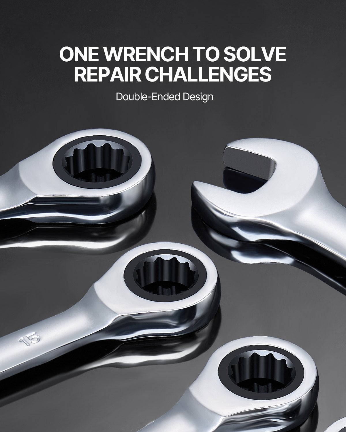 Combination Wrench Set 8-Piece Metric 8 mm to 19 mm with Organizer Rack