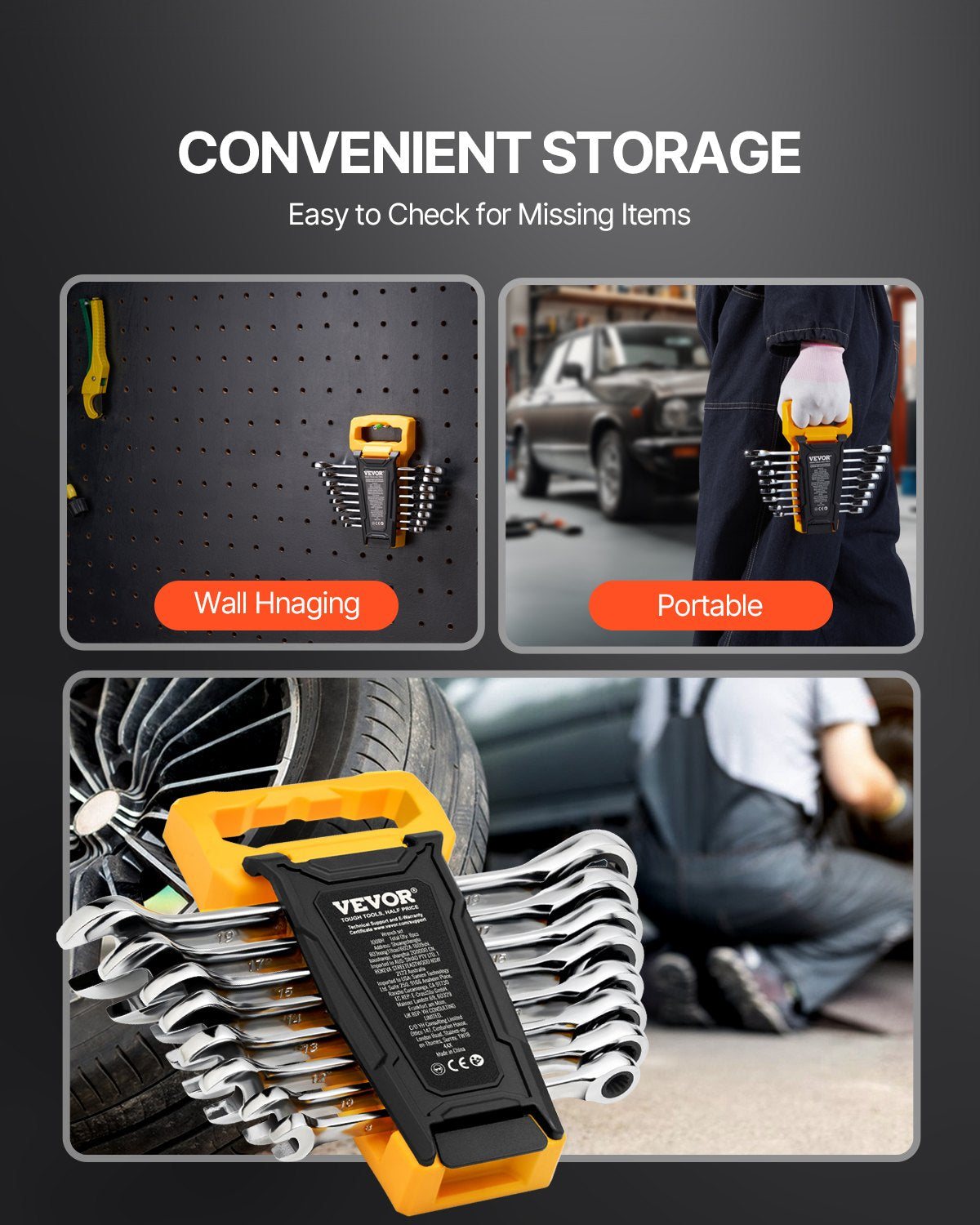 Combination Wrench Set 8-Piece Metric 8 mm to 19 mm with Organizer Rack