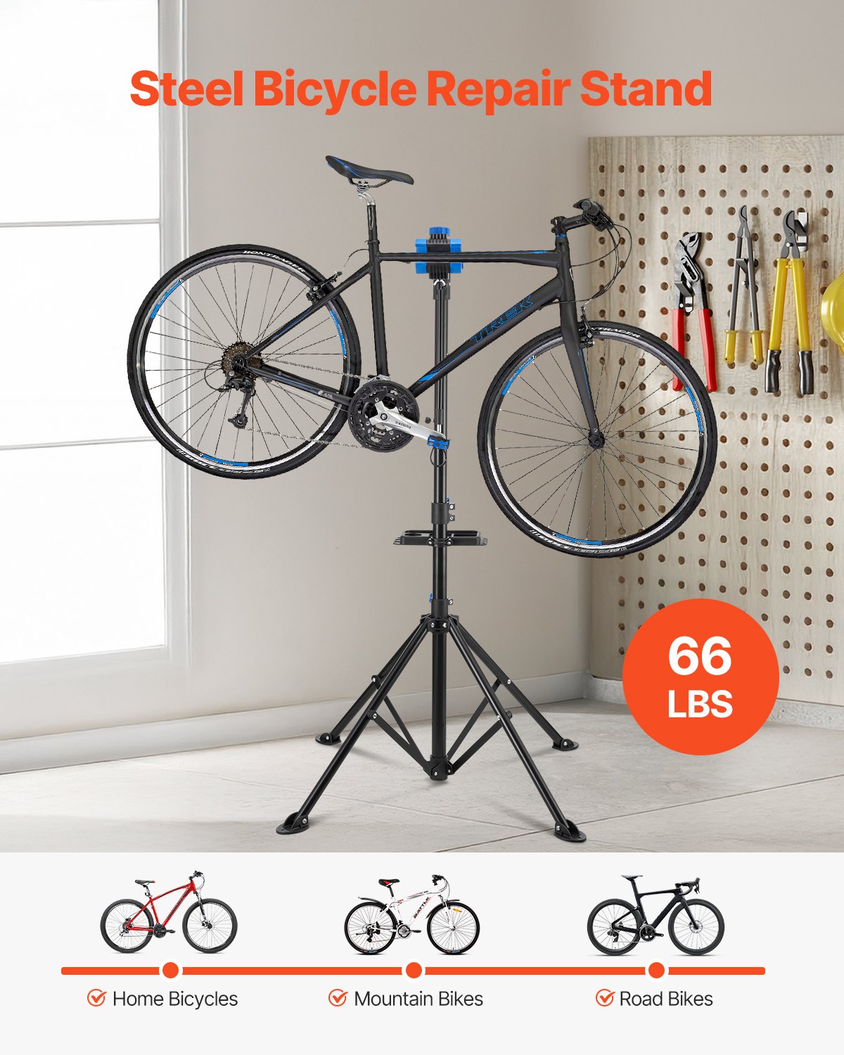 Bike Repair Stand, 29.9 kg Heavy-duty Bicycle Work Stand with 835-1440 mm Adjustable Height & Magnetic Tool Tray, Foldable Bicycle Maintenance Rack, Shop Home Mechanics for Mountain & Road Bike