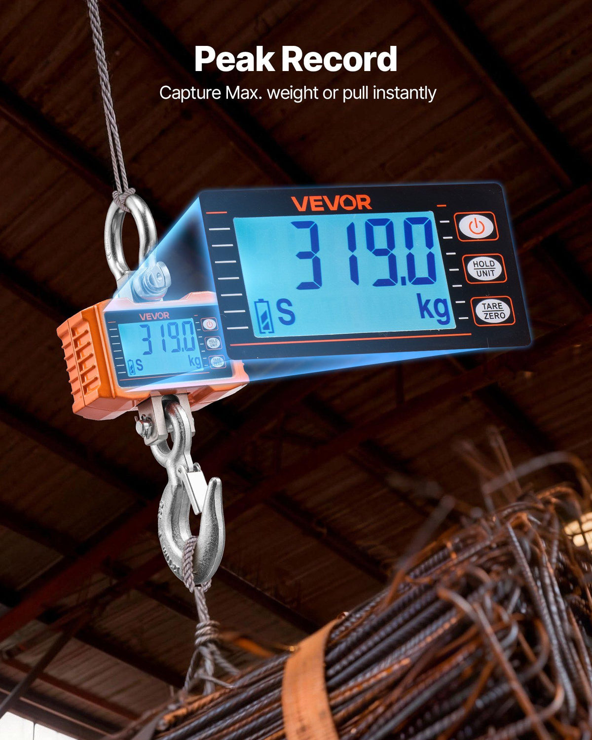 Digital Crane Scale, 4400 lbs/2000 kg Max Capacity, Heavy Duty Industrial Hanging Scale with Cast Aluminum Case & LCD Display, 500 g Division & 3 Unit Switch, Remote Control for Garage Factory