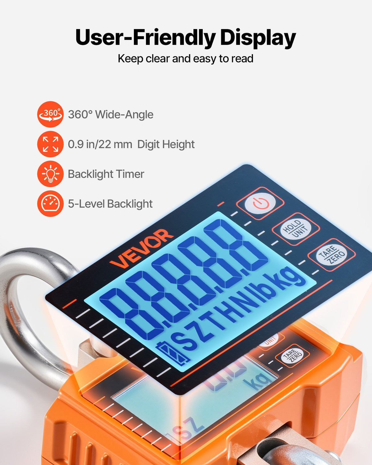 Digital Crane Scale, 4400 lbs/2000 kg Max Capacity, Heavy Duty Industrial Hanging Scale with Cast Aluminum Case & LCD Display, 500 g Division & 3 Unit Switch, Remote Control for Garage Factory