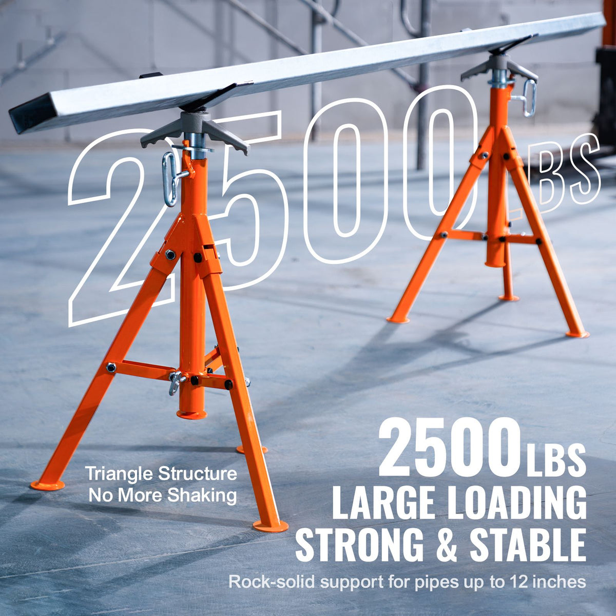 Pipe Stand, 2500LBS Heavy Duty Pipe Jack Stands, 27.2"-52" Height Adjustable V Head Pipe Stand, 45# Steel Folding Jack Stand for 1/2-12 inches Pipes