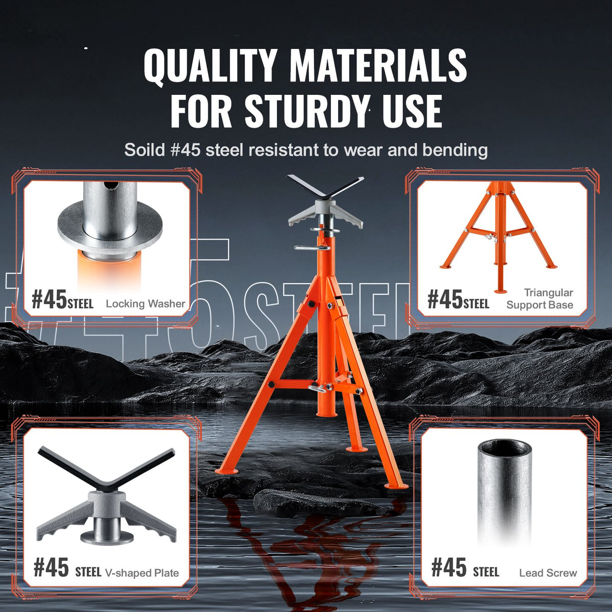 Pipe Stand, 2500LBS Heavy Duty Pipe Jack Stands, 27.2"-52" Height Adjustable V Head Pipe Stand, 45# Steel Folding Jack Stand for 1/2-12 inches Pipes