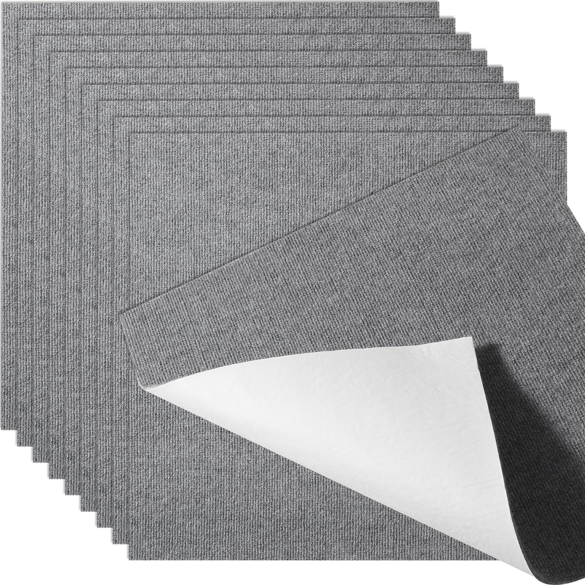 Carpet Tiles Peel and Stick, Squares Self Adhesive Carpet Floor Tile, Soft Padded Carpet Tiles, Easy Install DIY for Bedroom Living Room Indoor Outdoor (9Tiles, Light Gray)