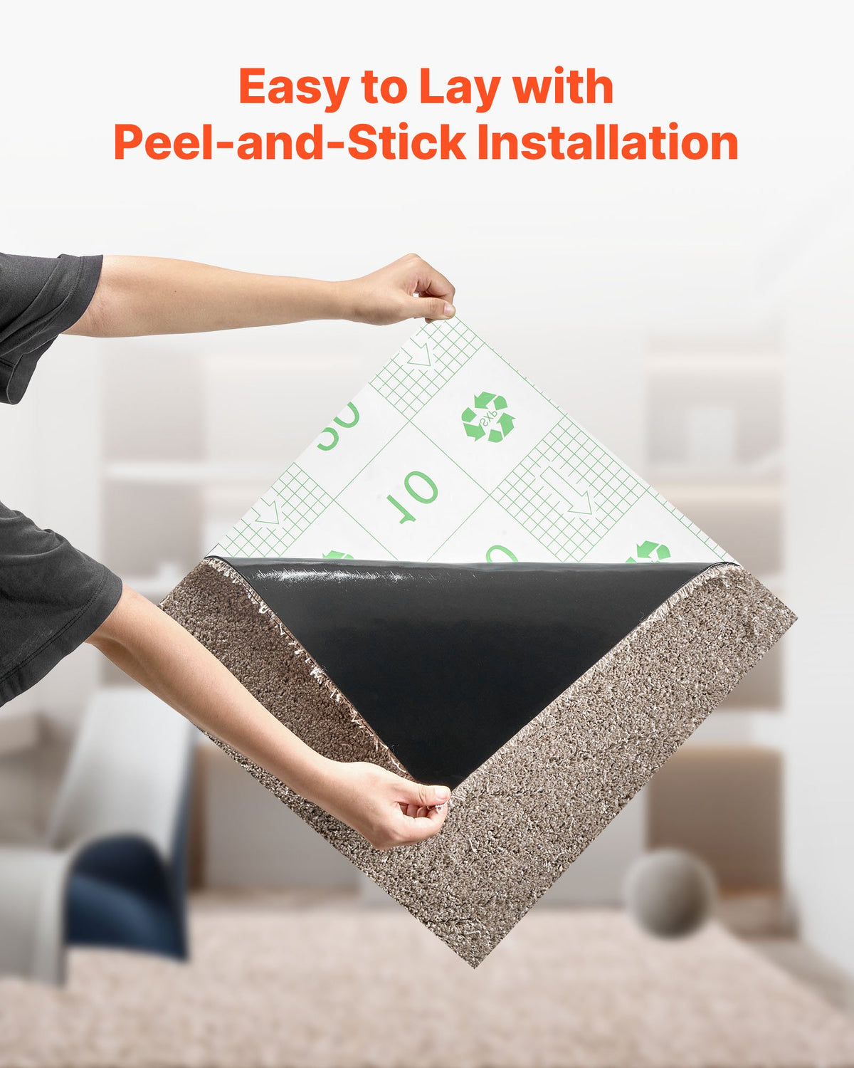 Carpet Tiles 457x457 mm, 10 Pack Carpet Square Rug Detachable & Damage-free, Self Adhesive Home Floor Soft Plush Padded for 2.1㎡ Coverage, Easy DIY for Living Room & Bedroom, Light Brown