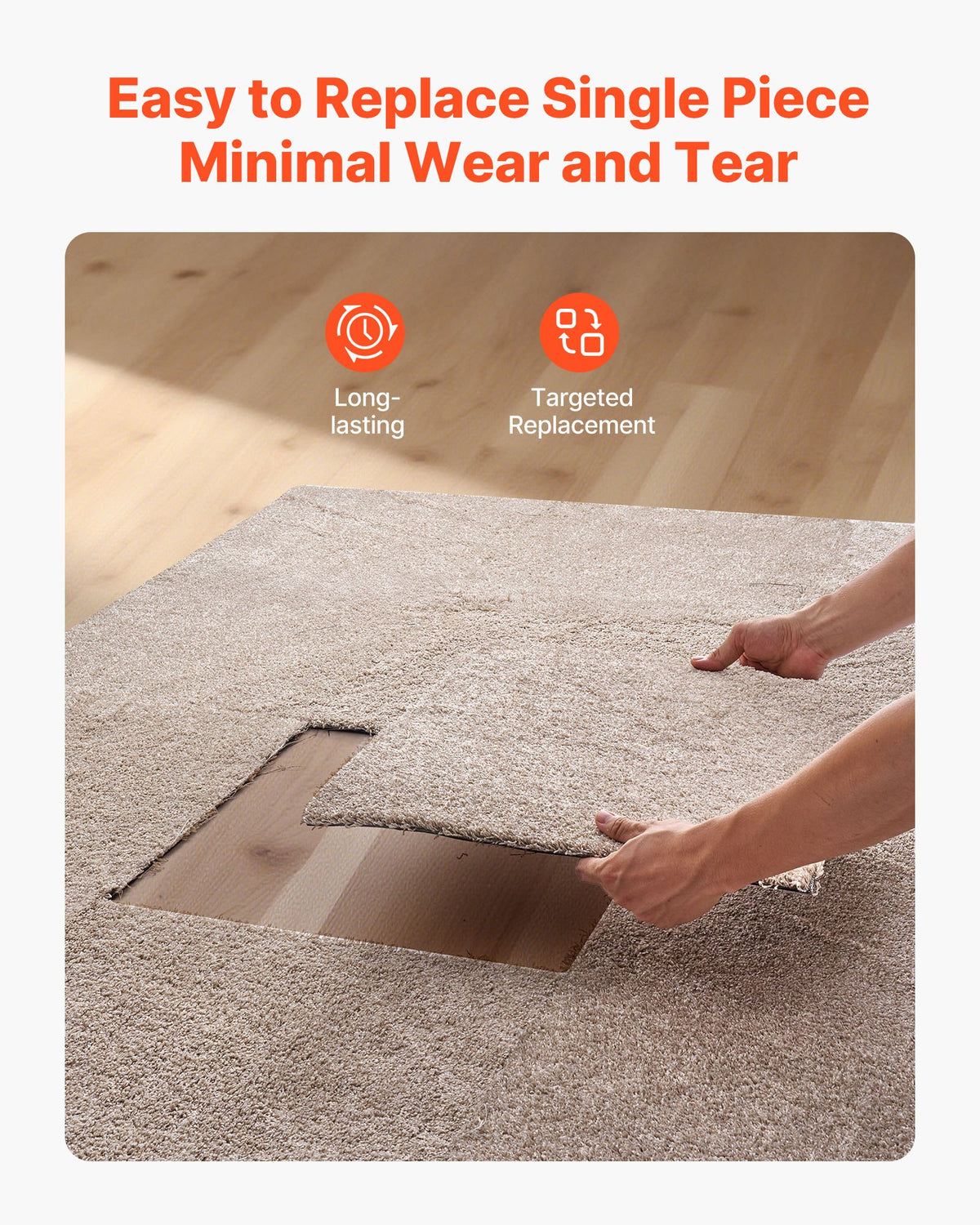 Carpet Tiles 457x457 mm, 10 Pack Carpet Square Rug Detachable & Damage-free, Self Adhesive Home Floor Soft Plush Padded for 2.1㎡ Coverage, Easy DIY for Living Room & Bedroom, Light Brown