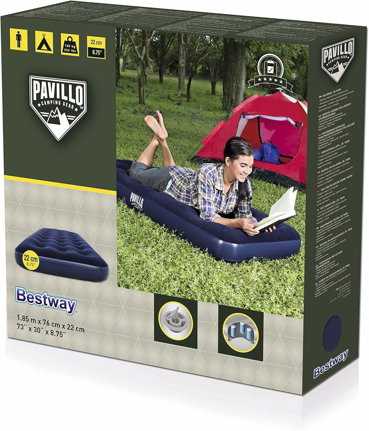 Bestway 1.85m x 76cm x 22cm Air Mattress Jr.Twin Indoor/Outdoor Heavy Duty