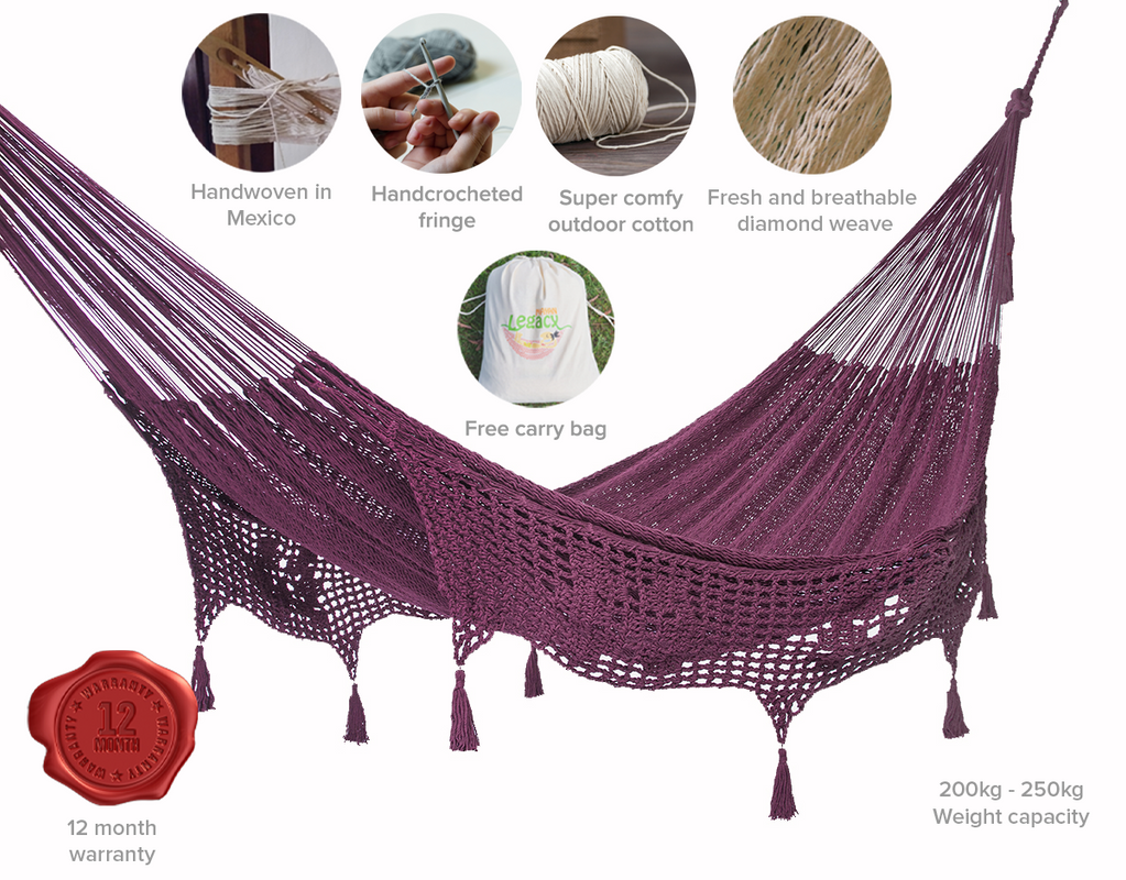 Outdoor undercover cotton Mayan Legacy hammock w/ hand tassels Queen Size Maroon