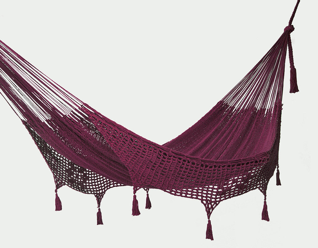 Outdoor undercover cotton Mayan Legacy hammock w/ hand tassels Queen Size Maroon